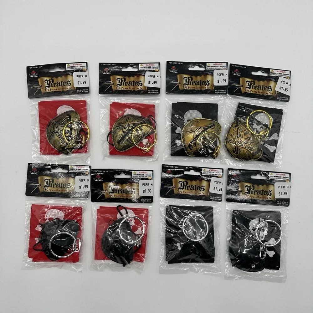Lot 8 3 PC Pirate Dress-up Set w/ Skull Wrap Eye Patch Earring Party Lot K2‎ New